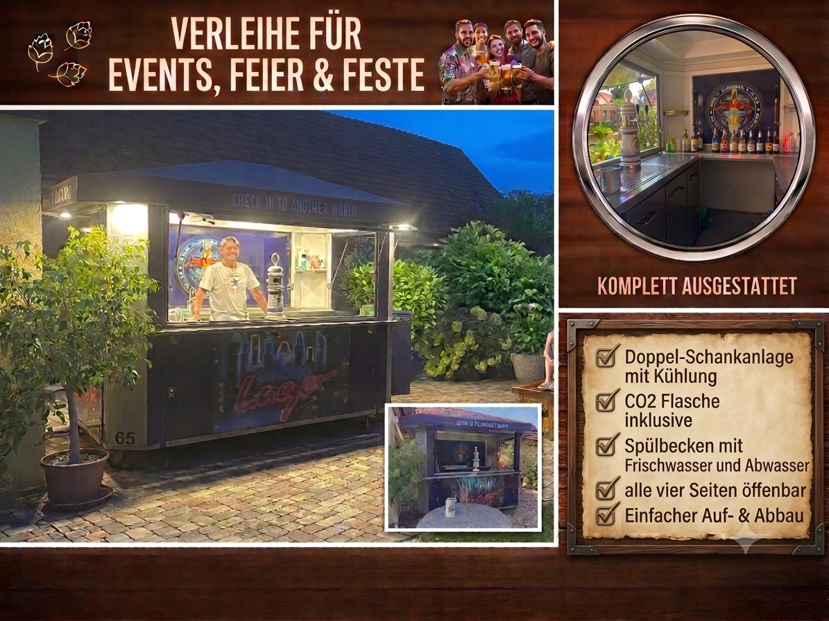 Kompakter Bierwagen für kleine Feiern mieten – 3x2m Stellfläche, Partyverleih im Raum Rheinmünster